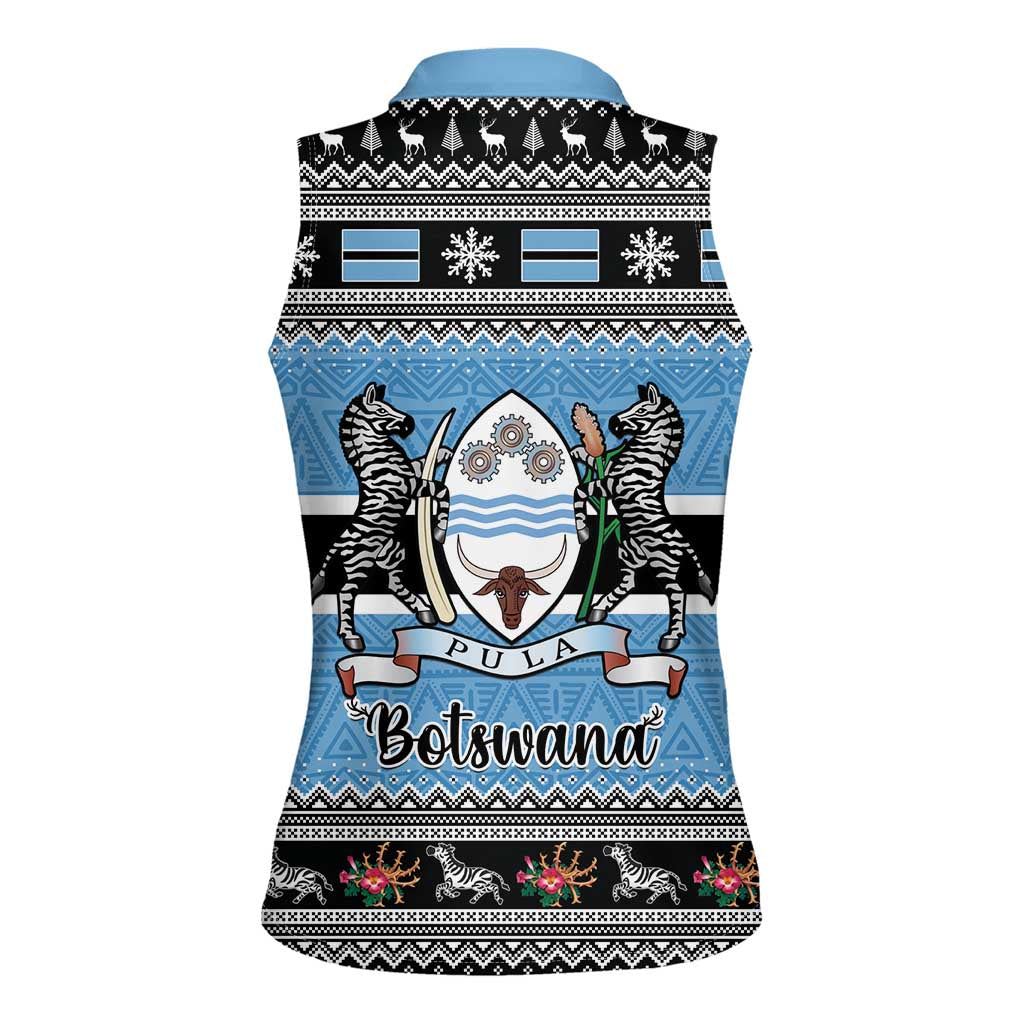 Botswana Christmas Women Sleeveless Polo Shirt Coat Of Arms Muve neKisimusi - Wonder Print Shop