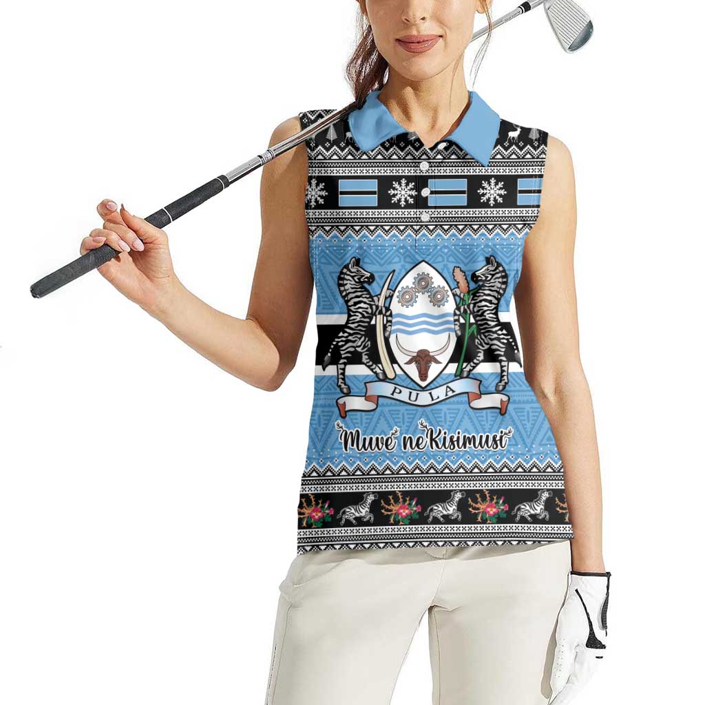 Botswana Christmas Women Sleeveless Polo Shirt Coat Of Arms Muve neKisimusi - Wonder Print Shop