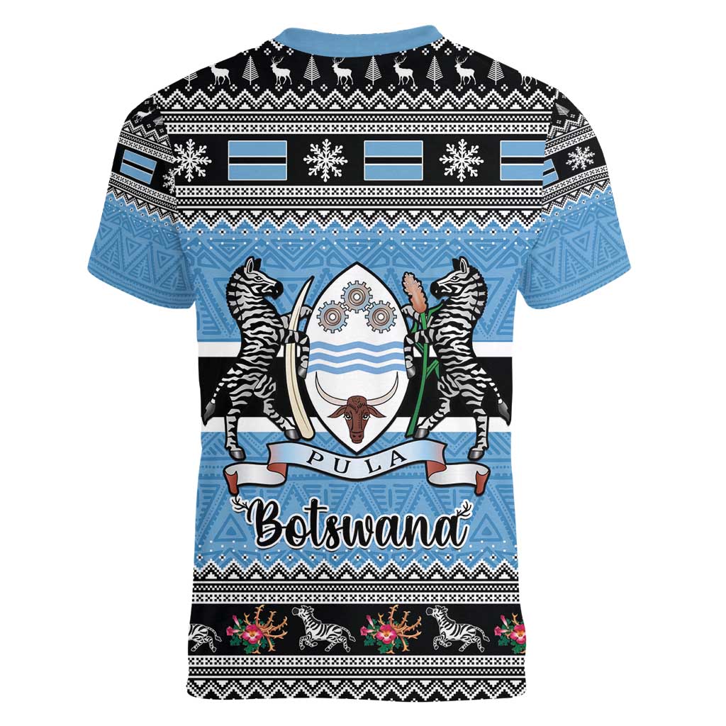 Botswana Christmas Women V-Neck T-Shirt Coat Of Arms Muve neKisimusi - Wonder Print Shop