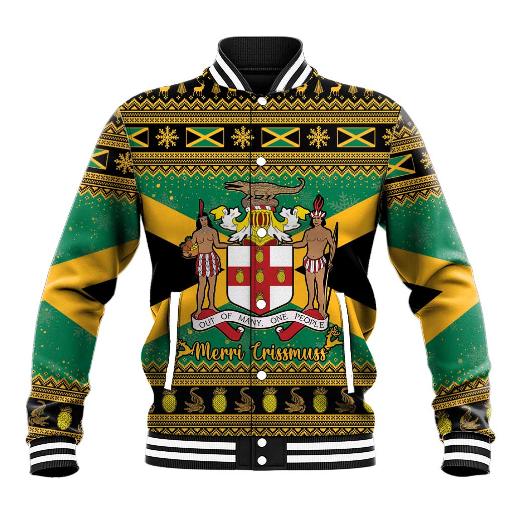 Jamaica Christmas Baseball Jacket Coat Of Arms Merri Crissmuss - Wonder Print Shop