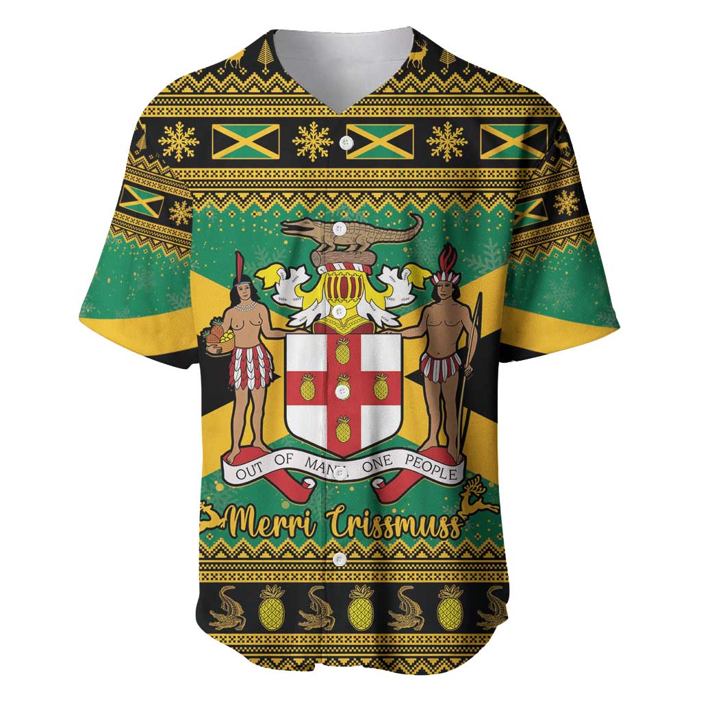 Jamaica Christmas Baseball Jersey Coat Of Arms Merri Crissmuss - Wonder Print Shop