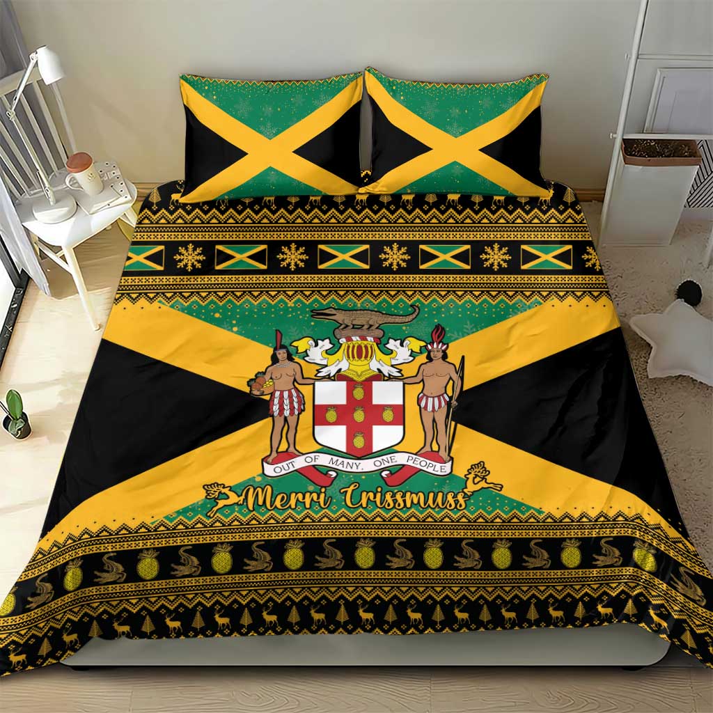 Jamaica Christmas Bedding Set Coat Of Arms Merri Crissmuss - Wonder Print Shop
