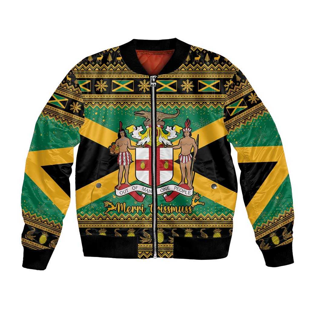 Jamaica Christmas Bomber Jacket Coat Of Arms Merri Crissmuss - Wonder Print Shop