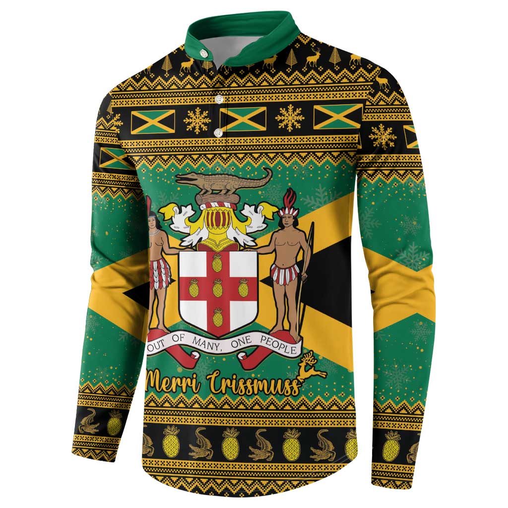 Jamaica Christmas Button Sweatshirt Coat Of Arms Merri Crissmuss - Wonder Print Shop