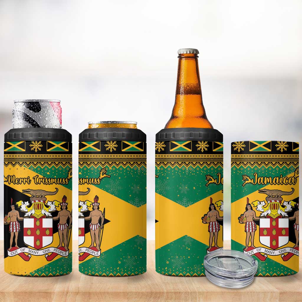 Jamaica Christmas 4 in 1 Can Cooler Tumbler Coat Of Arms Merri Crissmuss - Wonder Print Shop