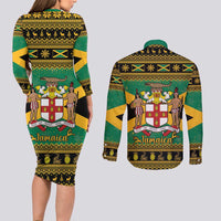Jamaica Christmas Couples Matching Long Sleeve Bodycon Dress and Long Sleeve Button Shirt Coat Of Arms Merri Crissmuss - Wonder Print Shop