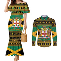 Jamaica Christmas Couples Matching Mermaid Dress and Long Sleeve Button Shirt Coat Of Arms Merri Crissmuss