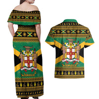 Jamaica Christmas Couples Matching Off Shoulder Maxi Dress and Hawaiian Shirt Coat Of Arms Merri Crissmuss - Wonder Print Shop