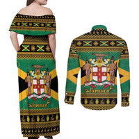 Jamaica Christmas Couples Matching Off Shoulder Maxi Dress and Long Sleeve Button Shirt Coat Of Arms Merri Crissmuss - Wonder Print Shop