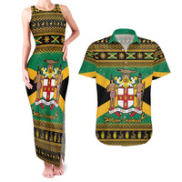 Jamaica Christmas Couples Matching Tank Maxi Dress and Hawaiian Shirt Coat Of Arms Merri Crissmuss - Wonder Print Shop