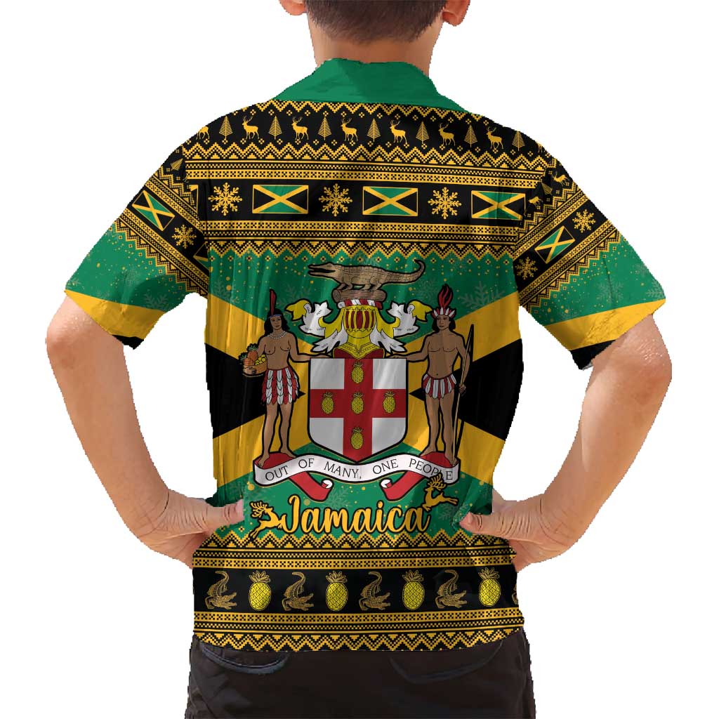 Jamaica Christmas Family Matching Long Sleeve Bodycon Dress and Hawaiian Shirt Coat Of Arms Merri Crissmuss - Wonder Print Shop