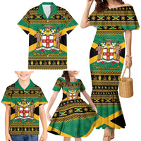 Jamaica Christmas Family Matching Mermaid Dress and Hawaiian Shirt Coat Of Arms Merri Crissmuss - Wonder Print Shop