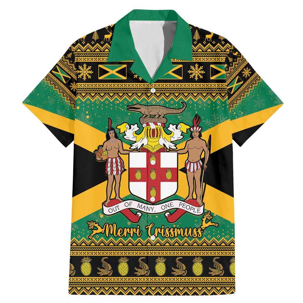 Jamaica Christmas Family Matching Mermaid Dress and Hawaiian Shirt Coat Of Arms Merri Crissmuss - Wonder Print Shop