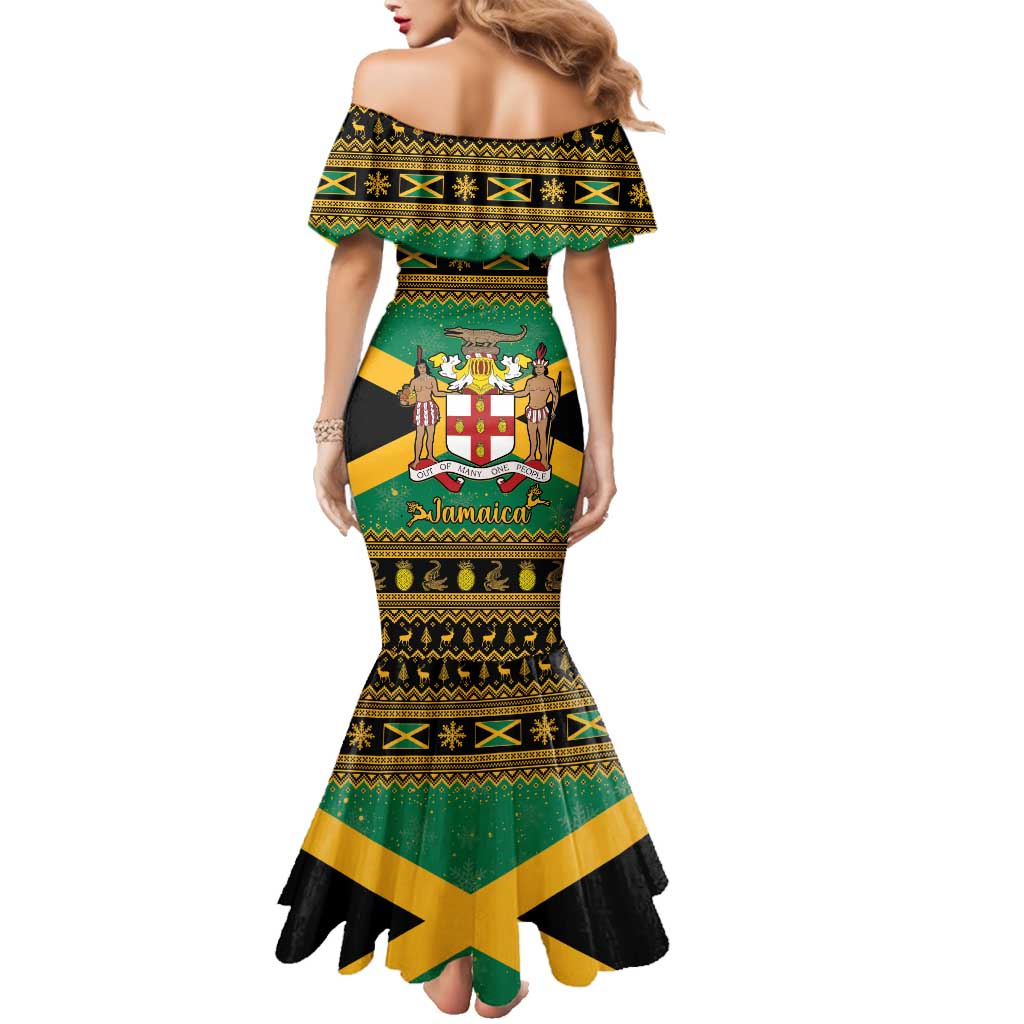 Jamaica Christmas Family Matching Mermaid Dress and Hawaiian Shirt Coat Of Arms Merri Crissmuss - Wonder Print Shop