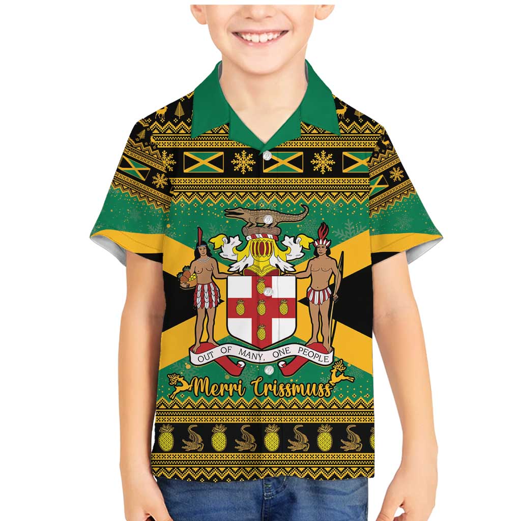 Jamaica Christmas Family Matching Mermaid Dress and Hawaiian Shirt Coat Of Arms Merri Crissmuss - Wonder Print Shop