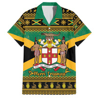 Jamaica Christmas Family Matching Off The Shoulder Long Sleeve Dress and Hawaiian Shirt Coat Of Arms Merri Crissmuss - Wonder Print Shop