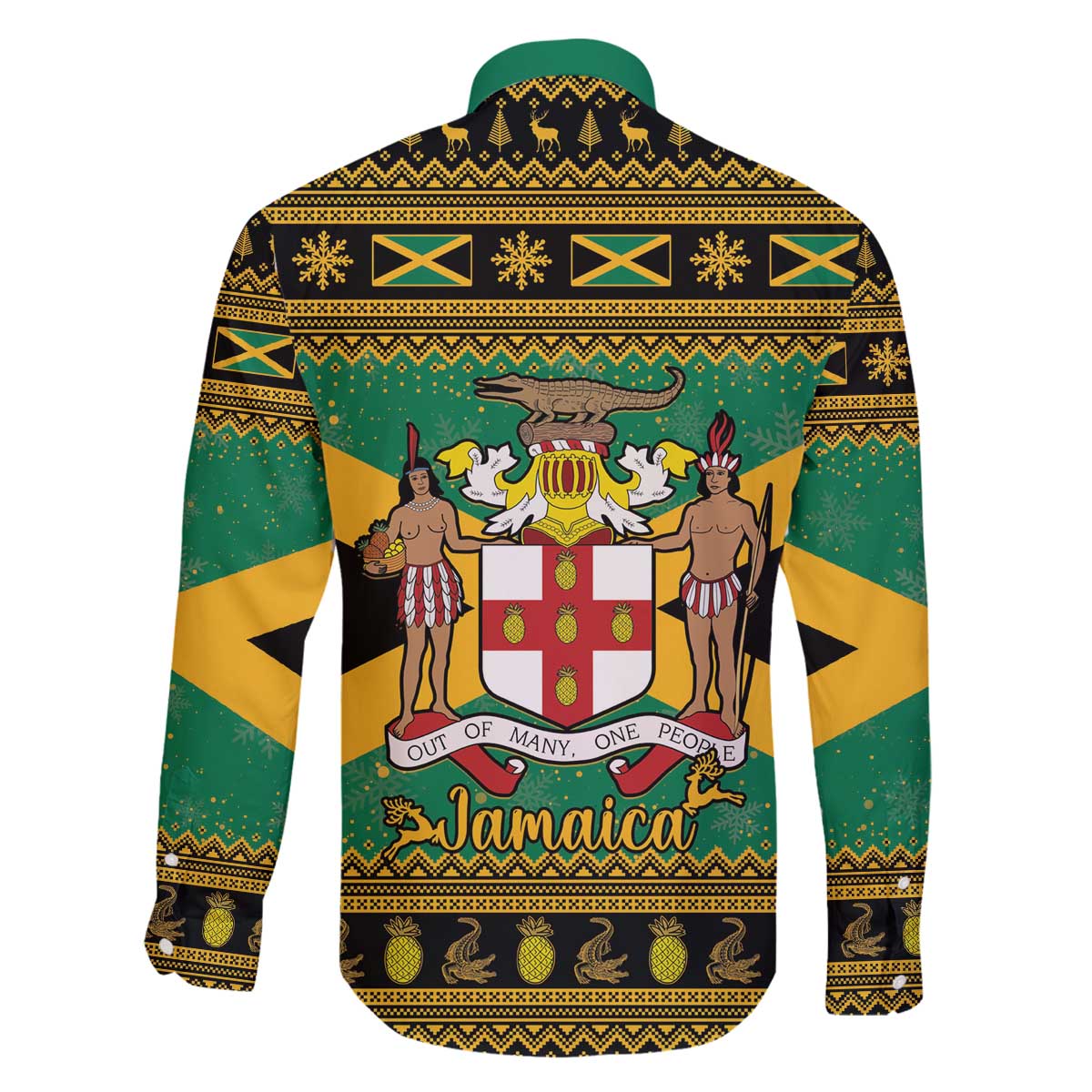 Jamaica Christmas Family Matching Off The Shoulder Long Sleeve Dress and Hawaiian Shirt Coat Of Arms Merri Crissmuss - Wonder Print Shop