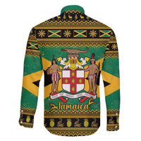 Jamaica Christmas Family Matching Off The Shoulder Long Sleeve Dress and Hawaiian Shirt Coat Of Arms Merri Crissmuss - Wonder Print Shop