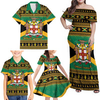 Jamaica Christmas Family Matching Off Shoulder Maxi Dress and Hawaiian Shirt Coat Of Arms Merri Crissmuss - Wonder Print Shop