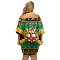 Jamaica Christmas Family Matching Off Shoulder Short Dress and Hawaiian Shirt Coat Of Arms Merri Crissmuss - Wonder Print Shop