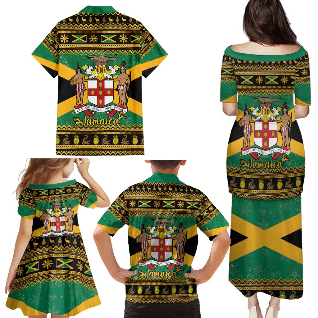Jamaica Christmas Family Matching Puletasi and Hawaiian Shirt Coat Of Arms Merri Crissmuss - Wonder Print Shop