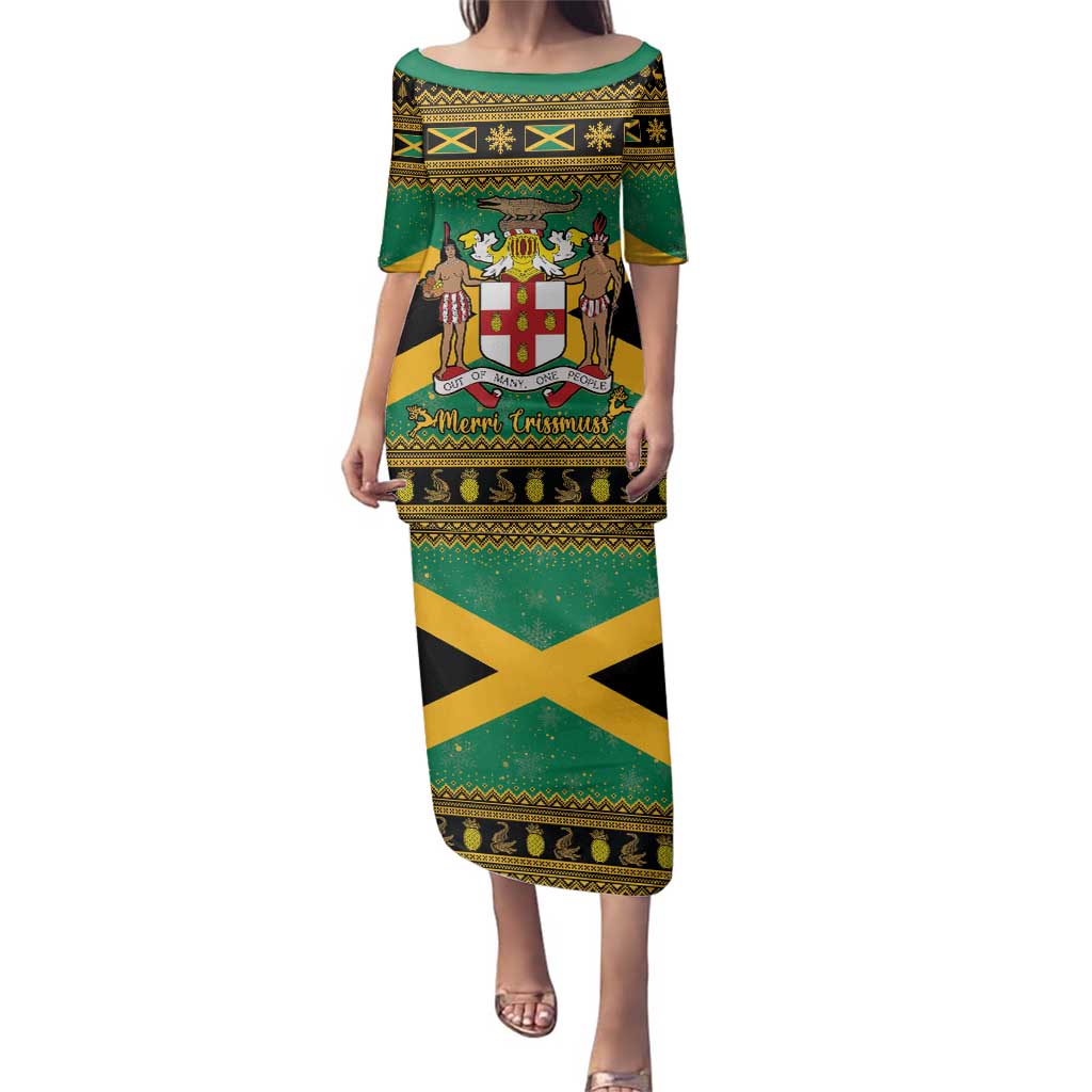 Jamaica Christmas Family Matching Puletasi and Hawaiian Shirt Coat Of Arms Merri Crissmuss - Wonder Print Shop