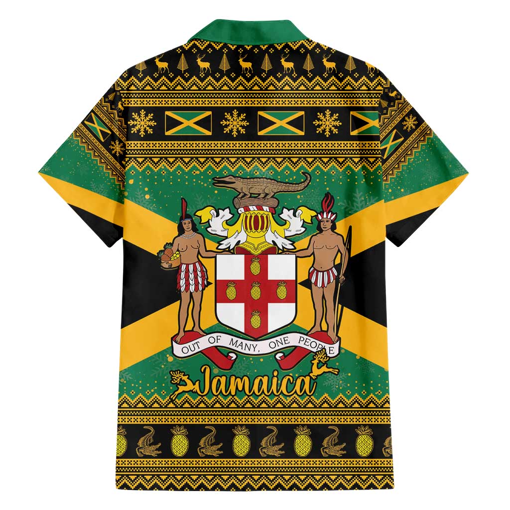 Jamaica Christmas Family Matching Short Sleeve Bodycon Dress and Hawaiian Shirt Coat Of Arms Merri Crissmuss - Wonder Print Shop