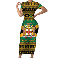 Jamaica Christmas Family Matching Short Sleeve Bodycon Dress and Hawaiian Shirt Coat Of Arms Merri Crissmuss - Wonder Print Shop