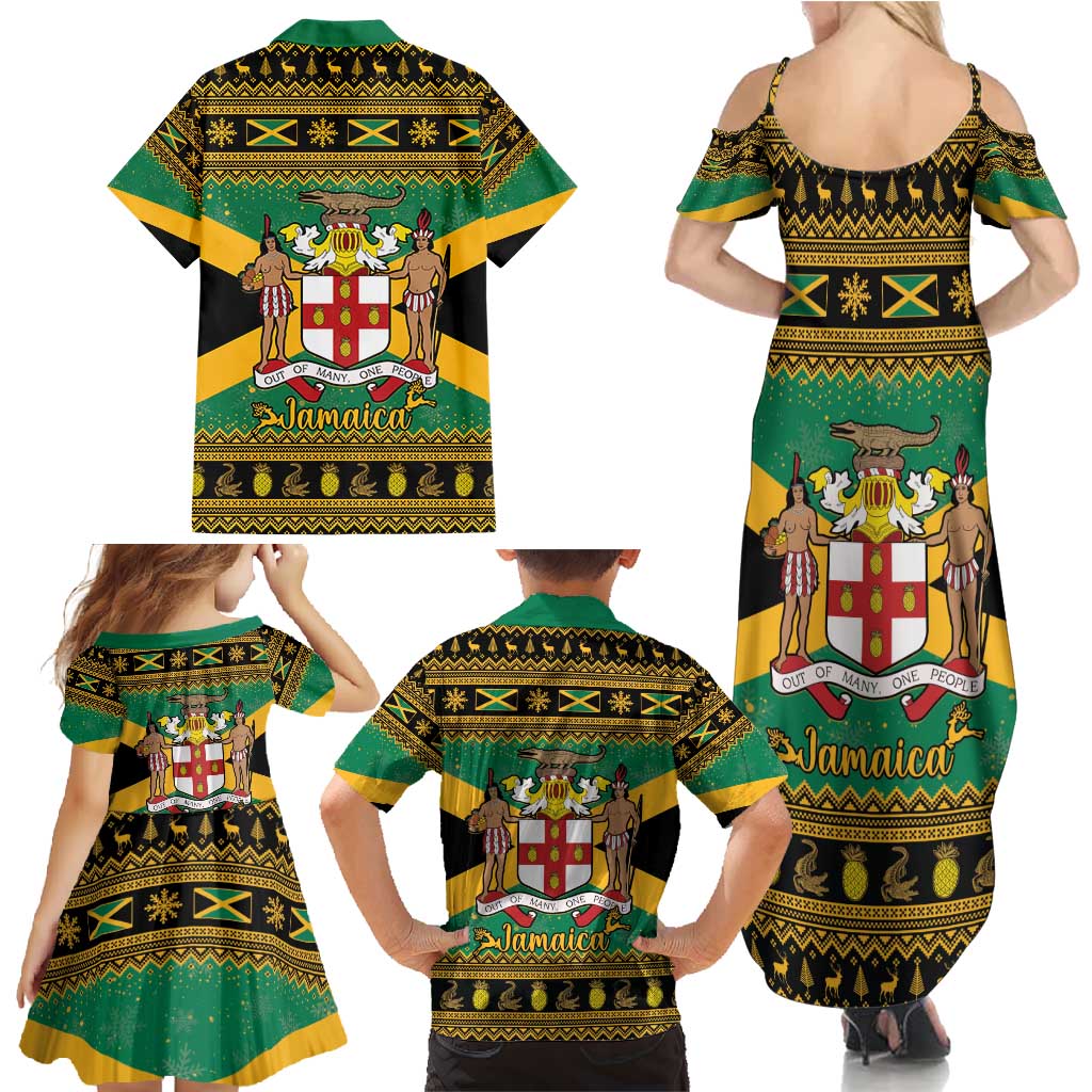 Jamaica Christmas Family Matching Summer Maxi Dress and Hawaiian Shirt Coat Of Arms Merri Crissmuss - Wonder Print Shop