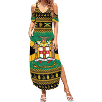 Jamaica Christmas Family Matching Summer Maxi Dress and Hawaiian Shirt Coat Of Arms Merri Crissmuss - Wonder Print Shop