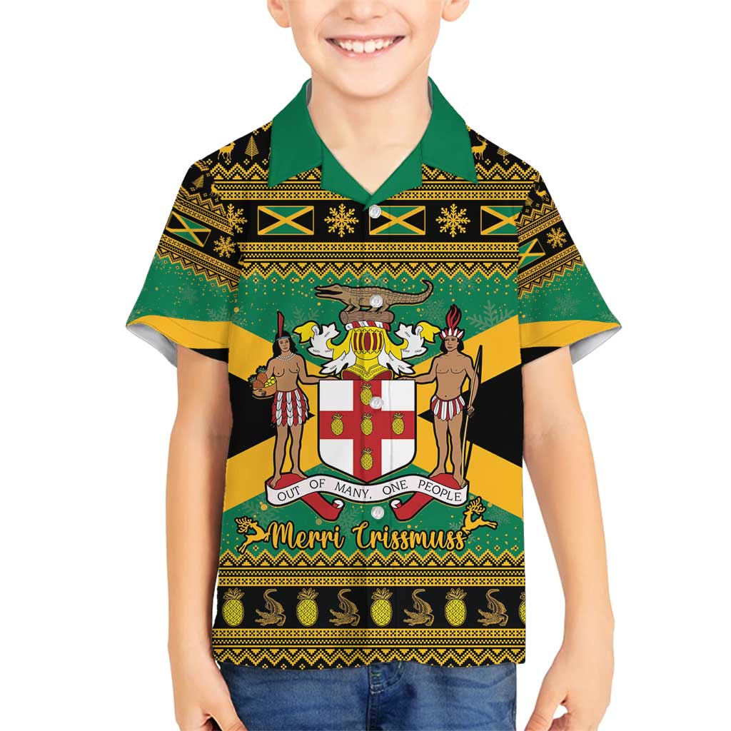 Jamaica Christmas Family Matching Summer Maxi Dress and Hawaiian Shirt Coat Of Arms Merri Crissmuss - Wonder Print Shop