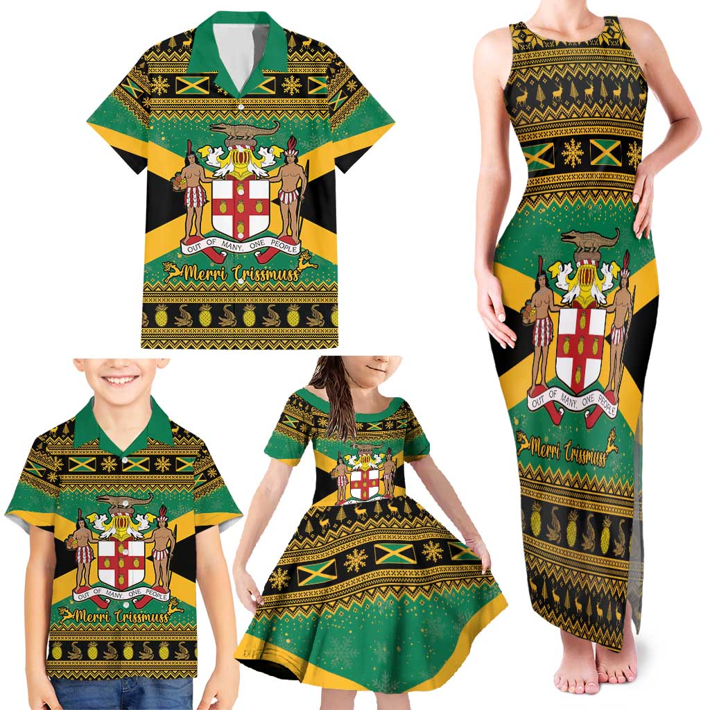 Jamaica Christmas Family Matching Tank Maxi Dress and Hawaiian Shirt Coat Of Arms Merri Crissmuss - Wonder Print Shop