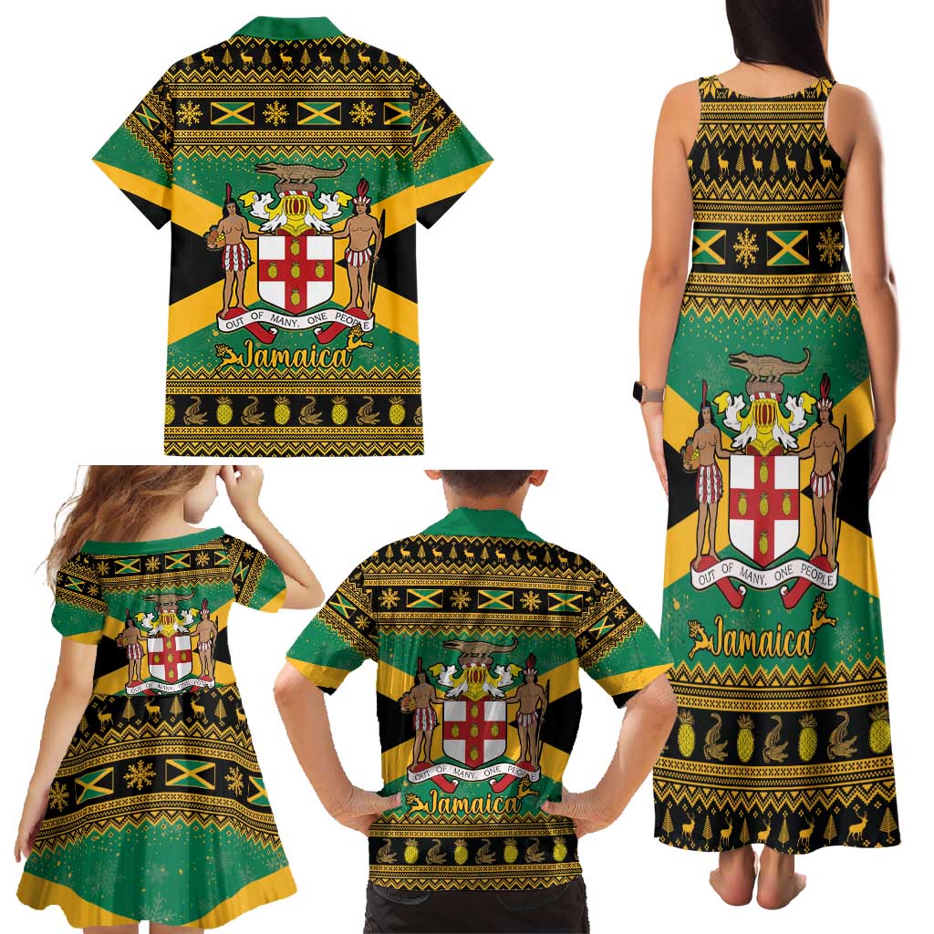 Jamaica Christmas Family Matching Tank Maxi Dress and Hawaiian Shirt Coat Of Arms Merri Crissmuss - Wonder Print Shop