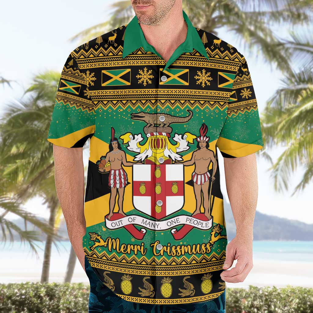 Jamaica Christmas Hawaiian Shirt Coat Of Arms Merri Crissmuss - Wonder Print Shop