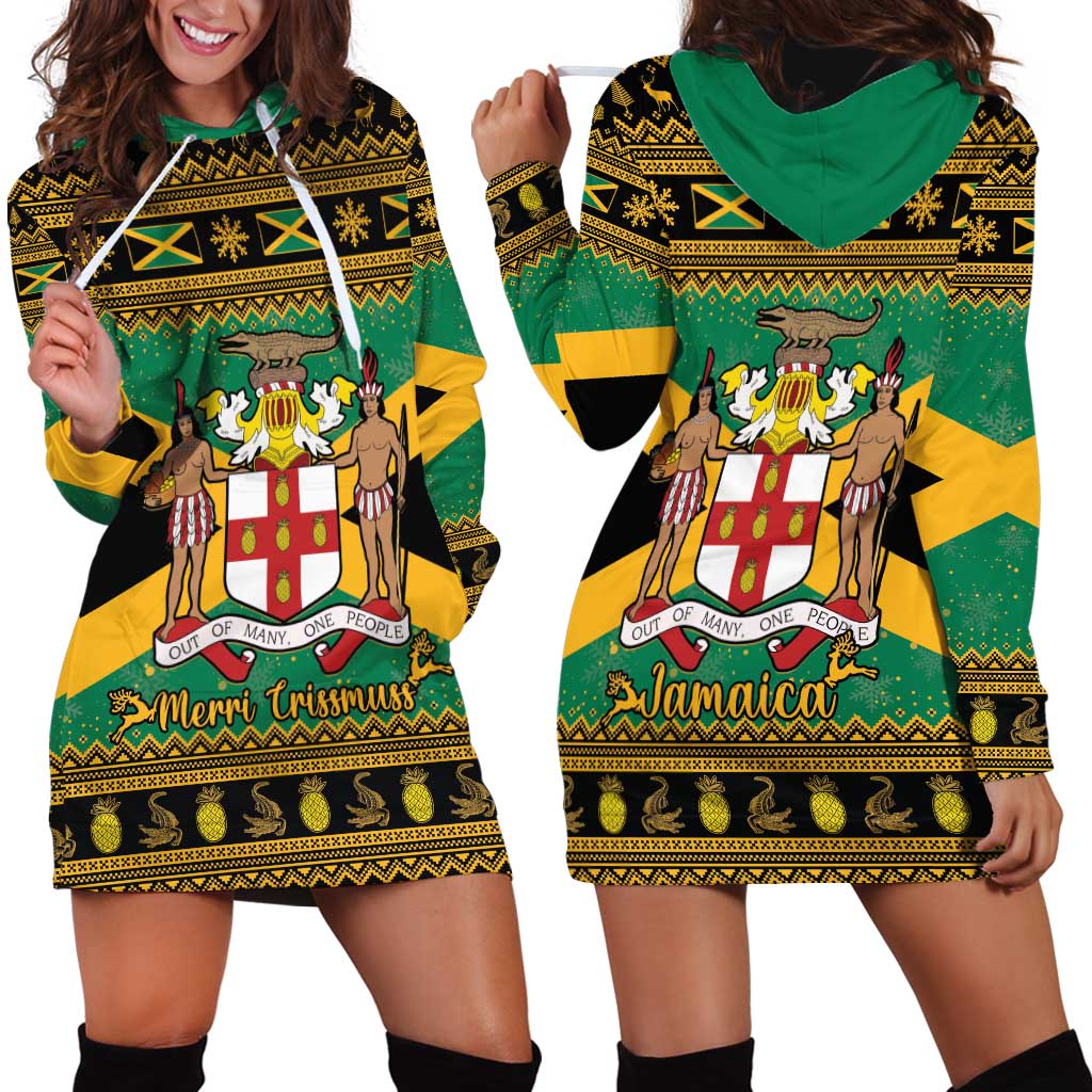 Jamaica Christmas Hoodie Dress Coat Of Arms Merri Crissmuss - Wonder Print Shop