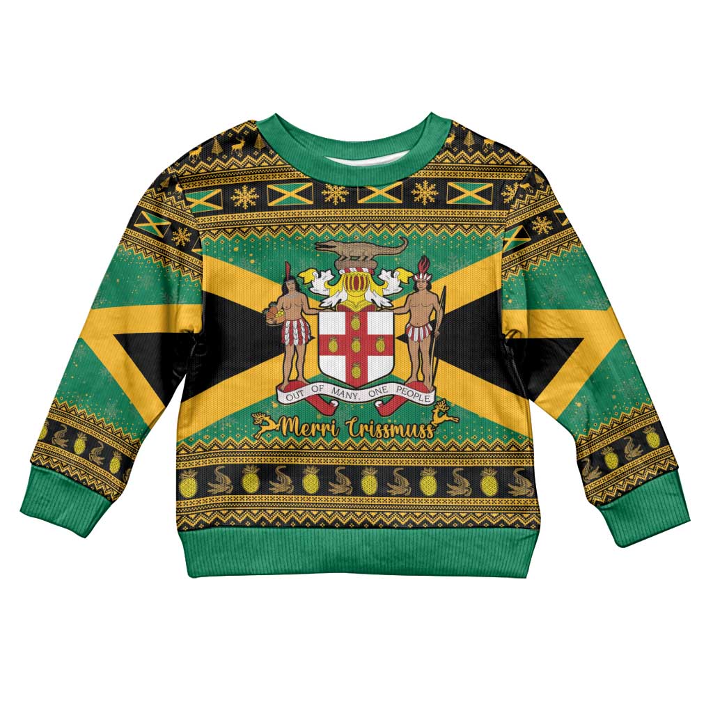 Jamaica Christmas Kid Ugly Christmas Sweater Coat Of Arms Merri Crissmuss - Wonder Print Shop