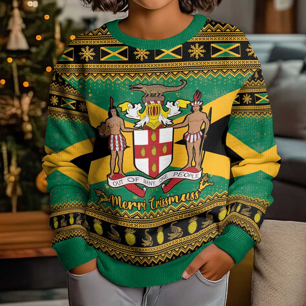 Jamaica Christmas Kid Ugly Christmas Sweater Coat Of Arms Merri Crissmuss - Wonder Print Shop