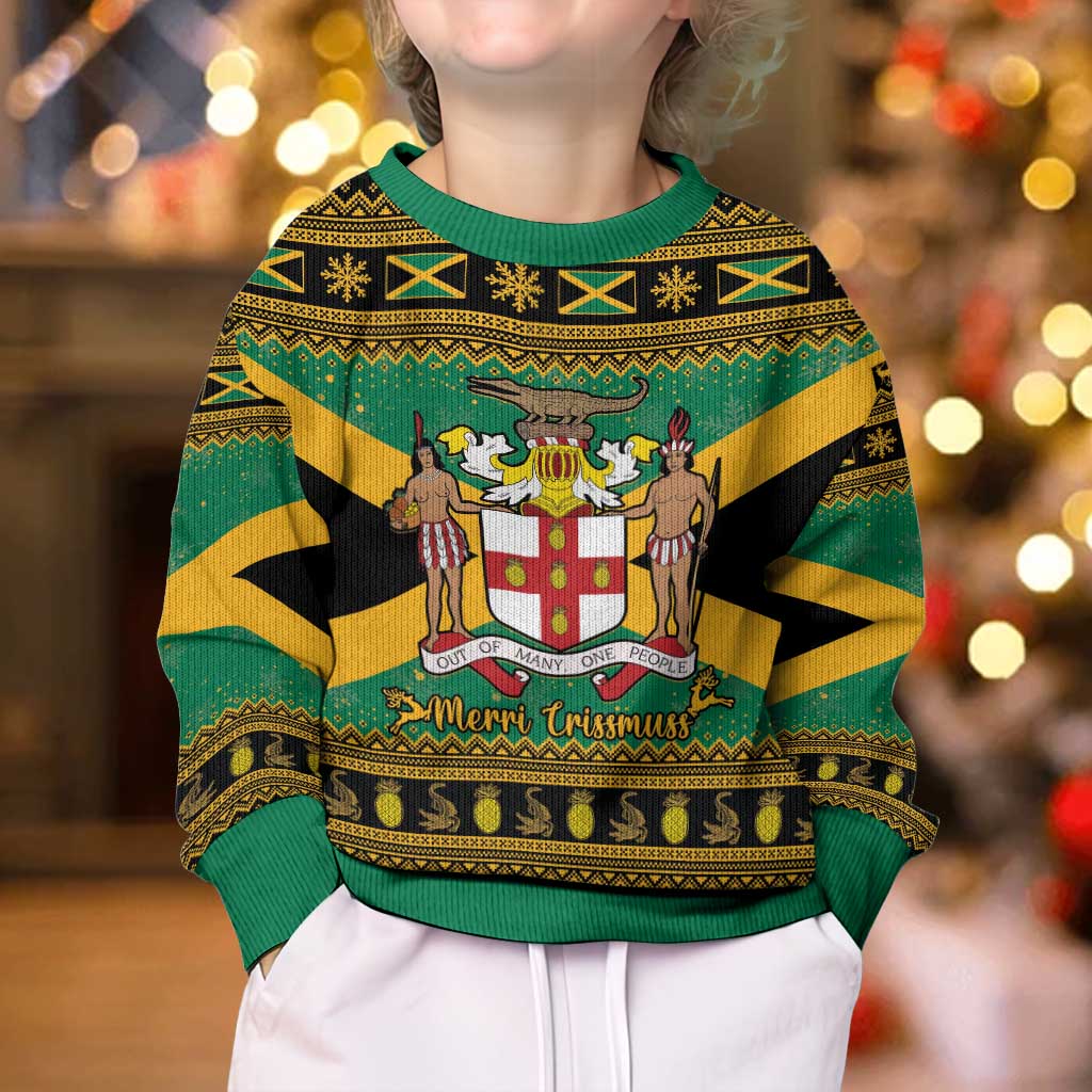 Jamaica Christmas Kid Ugly Christmas Sweater Coat Of Arms Merri Crissmuss - Wonder Print Shop