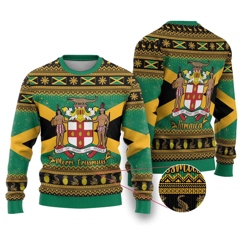 Jamaica Christmas Ugly Christmas Sweater Coat Of Arms Merri Crissmuss - Wonder Print Shop