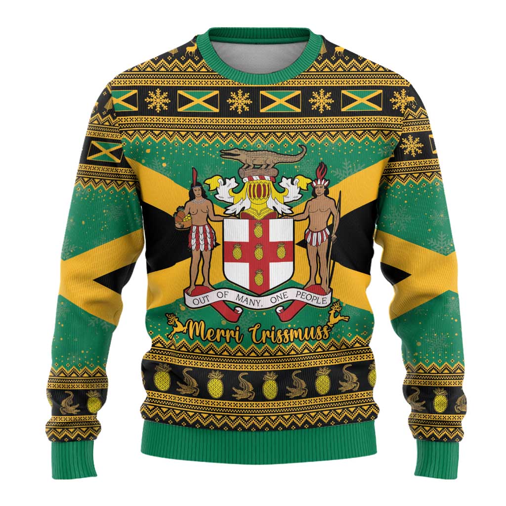 Jamaica Christmas Ugly Christmas Sweater Coat Of Arms Merri Crissmuss - Wonder Print Shop
