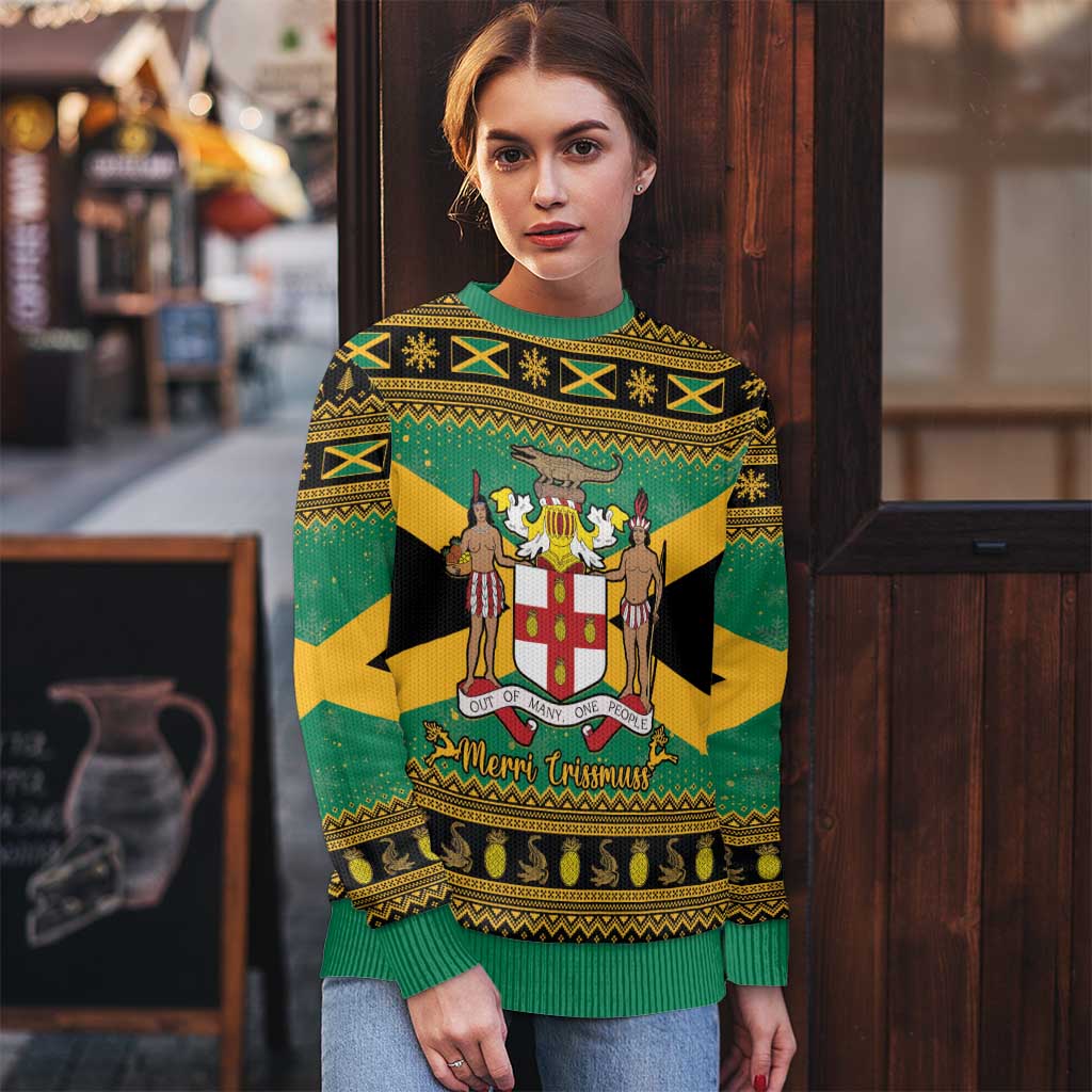Jamaica Christmas Ugly Christmas Sweater Coat Of Arms Merri Crissmuss - Wonder Print Shop