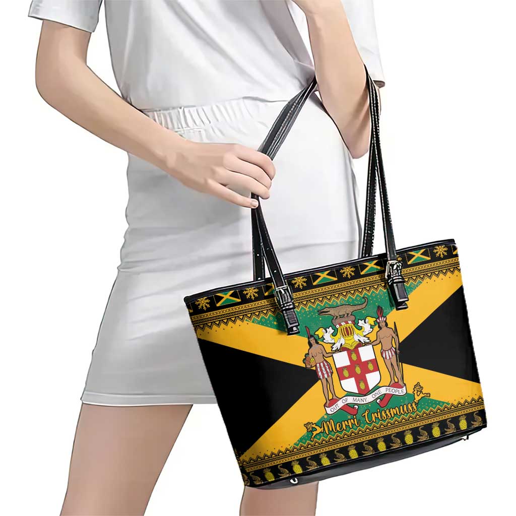 Jamaica Christmas Leather Tote Bag Coat Of Arms Merri Crissmuss - Wonder Print Shop