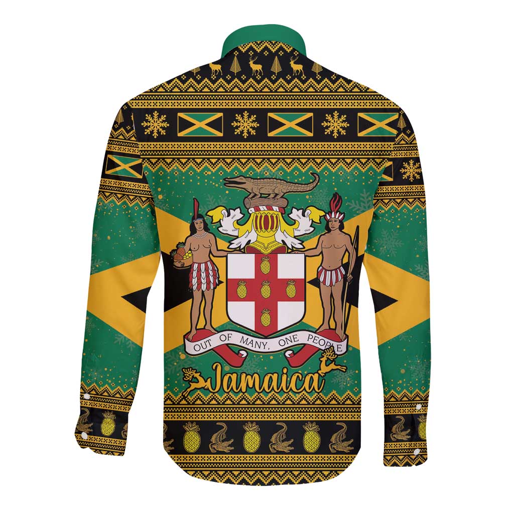 Jamaica Christmas Long Sleeve Button Shirt Coat Of Arms Merri Crissmuss - Wonder Print Shop