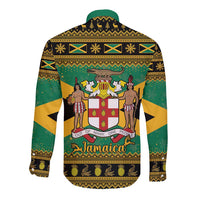 Jamaica Christmas Long Sleeve Button Shirt Coat Of Arms Merri Crissmuss - Wonder Print Shop