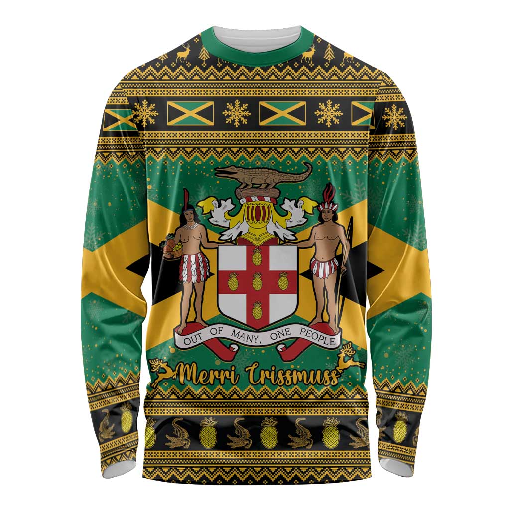 Jamaica Christmas Long Sleeve Shirt Coat Of Arms Merri Crissmuss - Wonder Print Shop