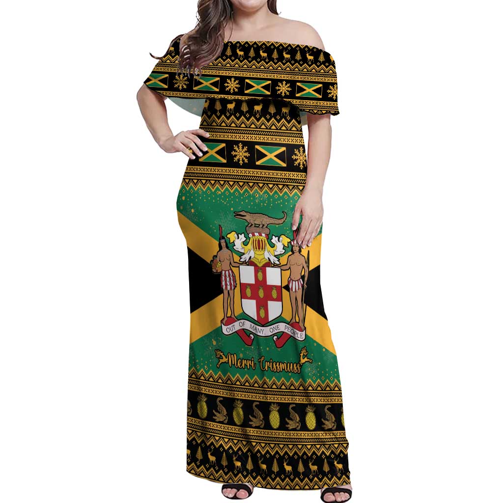 Jamaica Christmas Off Shoulder Maxi Dress Coat Of Arms Merri Crissmuss - Wonder Print Shop
