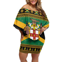 Jamaica Christmas Off Shoulder Short Dress Coat Of Arms Merri Crissmuss - Wonder Print Shop