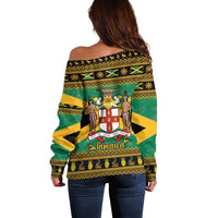 Jamaica Christmas Off Shoulder Sweater Coat Of Arms Merri Crissmuss - Wonder Print Shop
