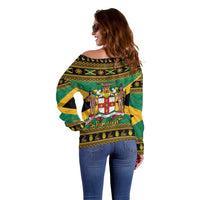 Jamaica Christmas Off Shoulder Sweater Coat Of Arms Merri Crissmuss - Wonder Print Shop