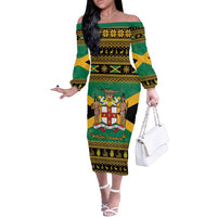 Jamaica Christmas Off The Shoulder Long Sleeve Dress Coat Of Arms Merri Crissmuss - Wonder Print Shop
